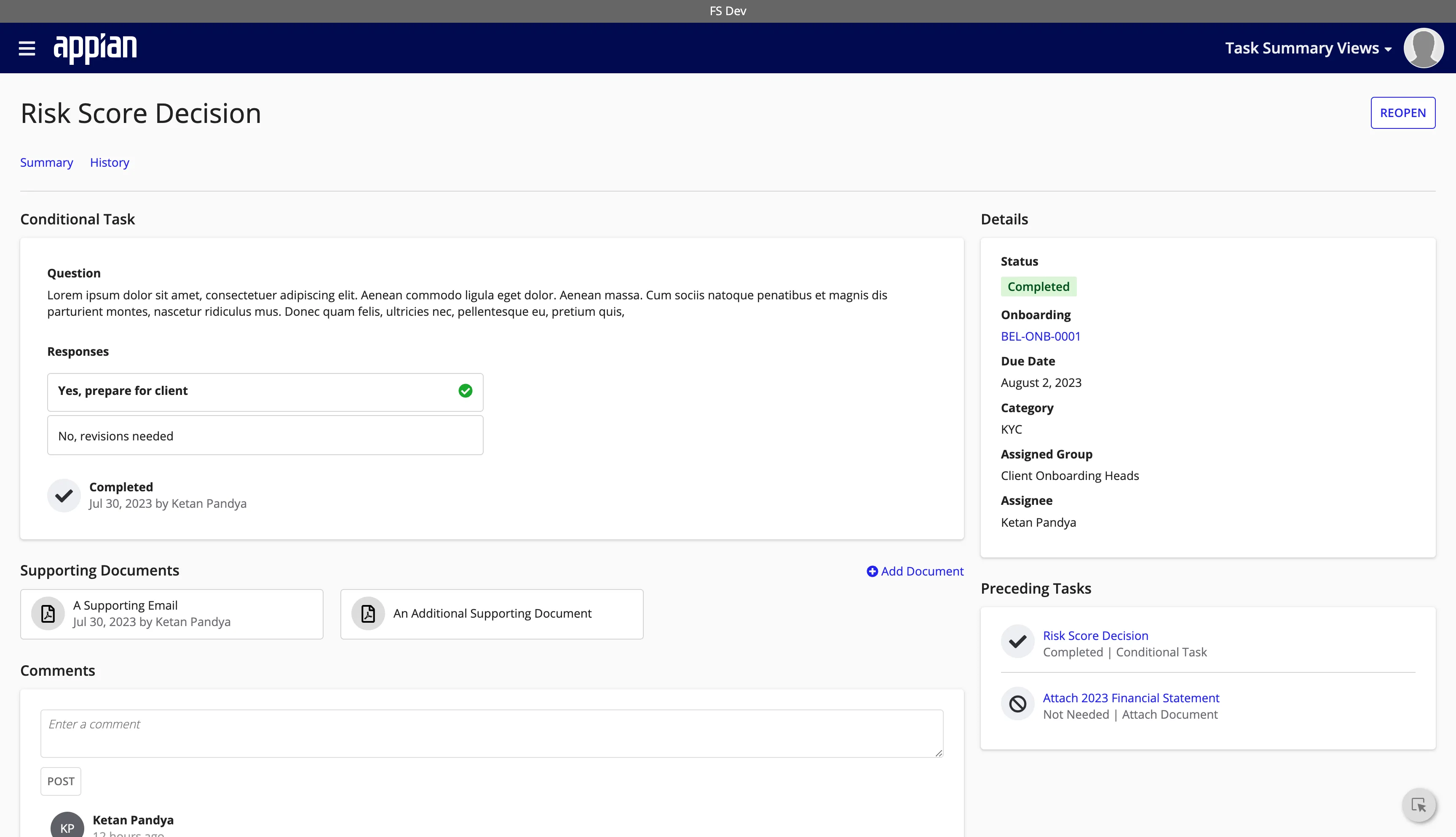 Live conditional task summary