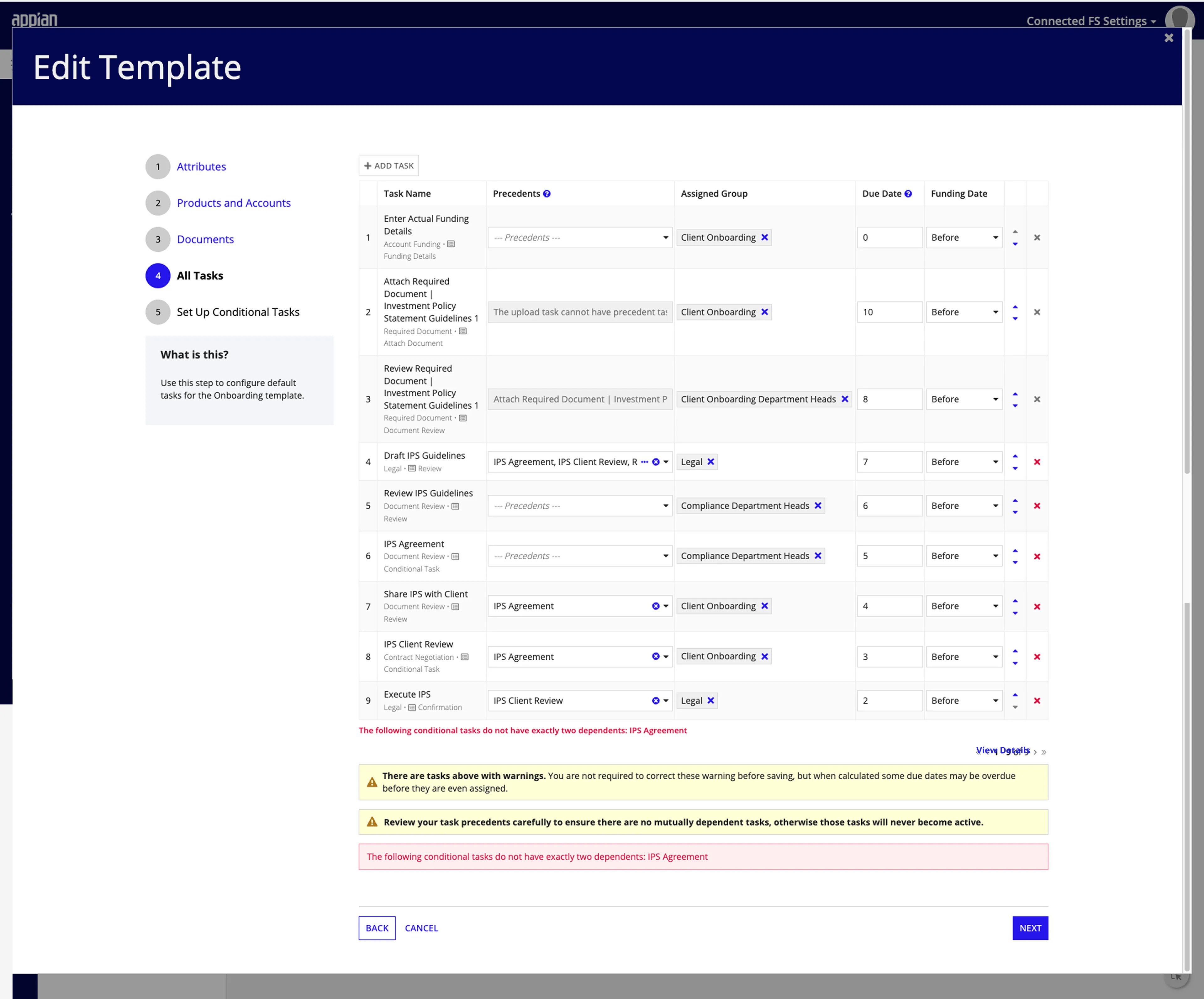 Legacy Task Grid interface