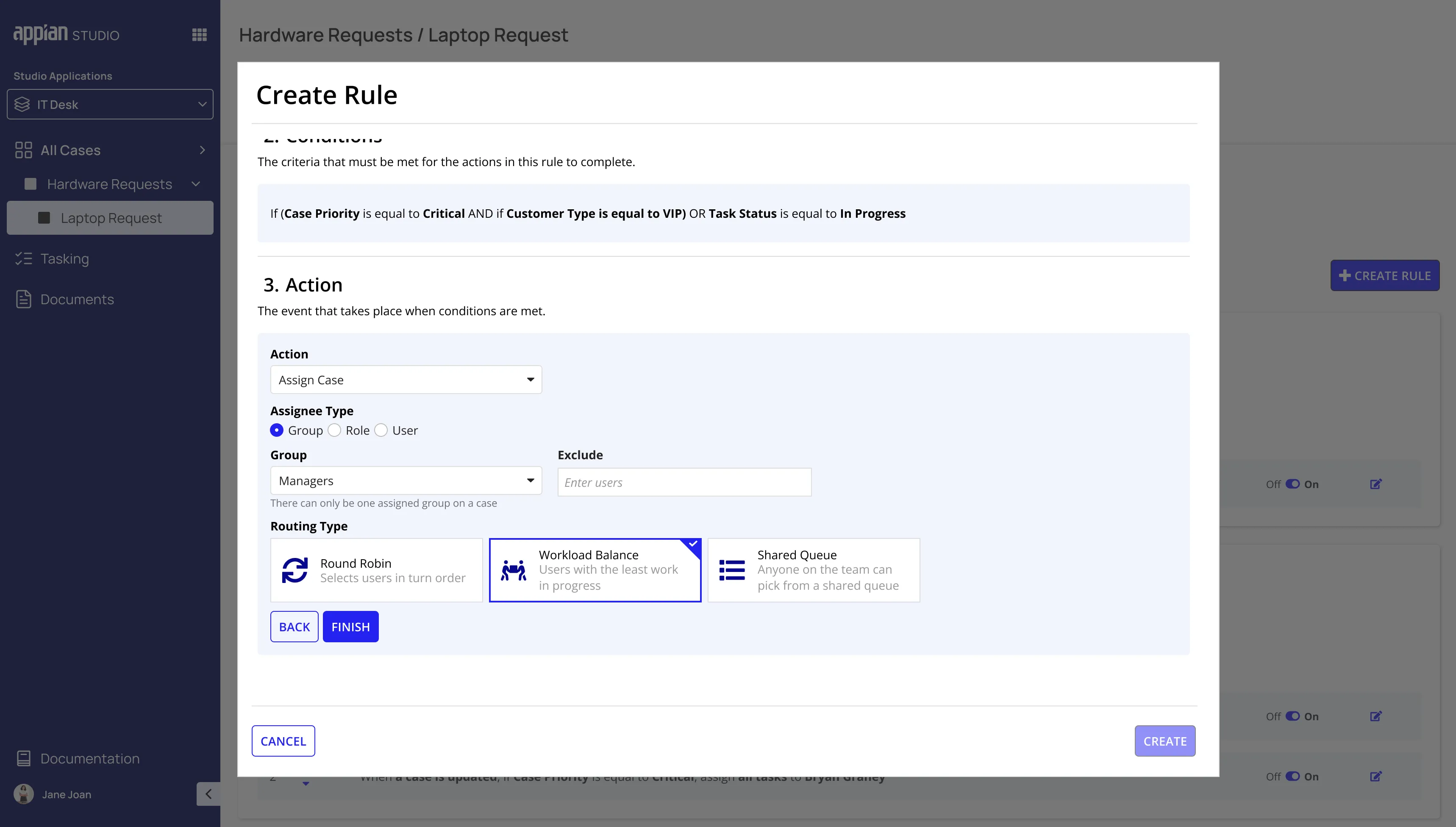 Configuring an automation rule action