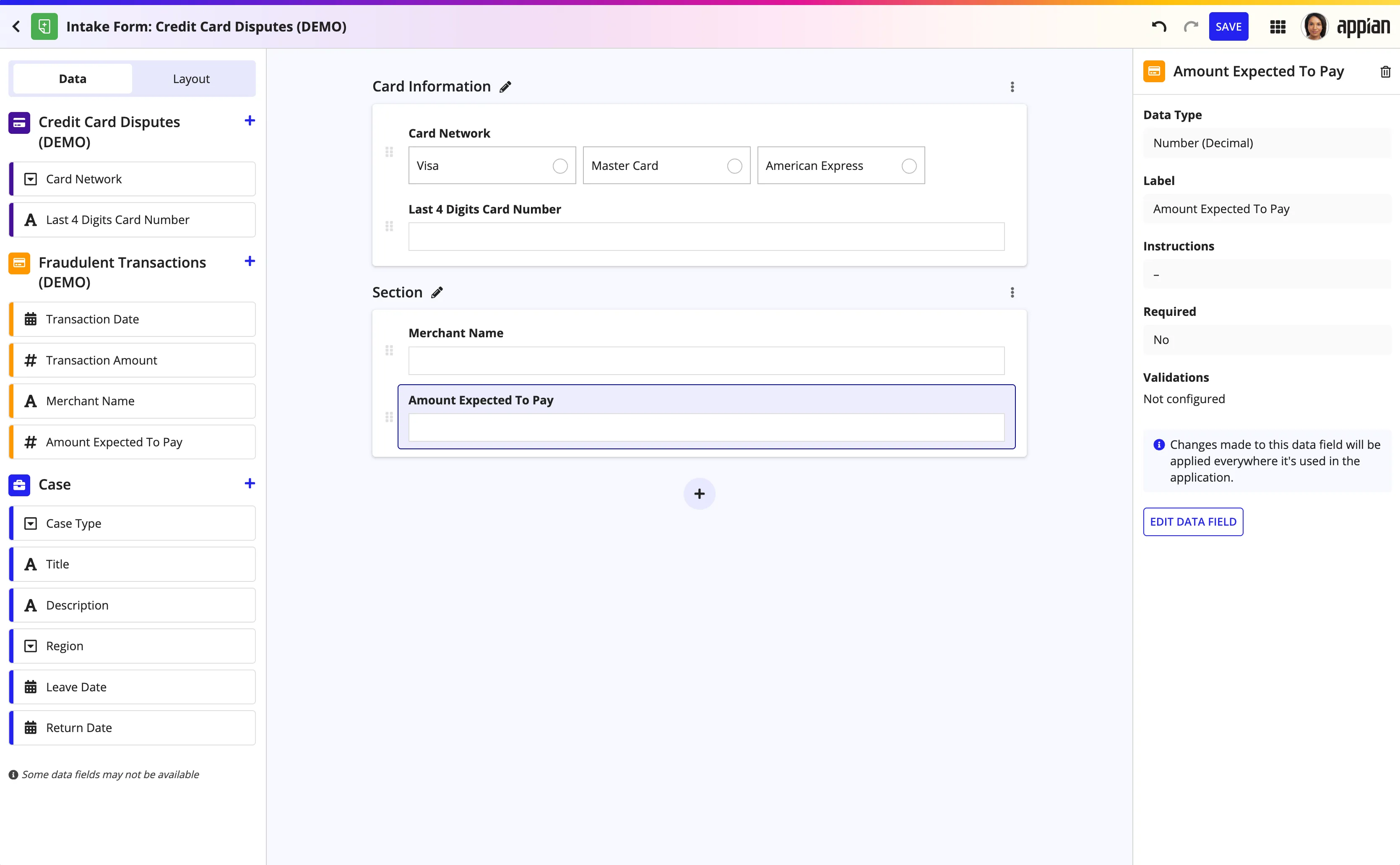 Form creation interface